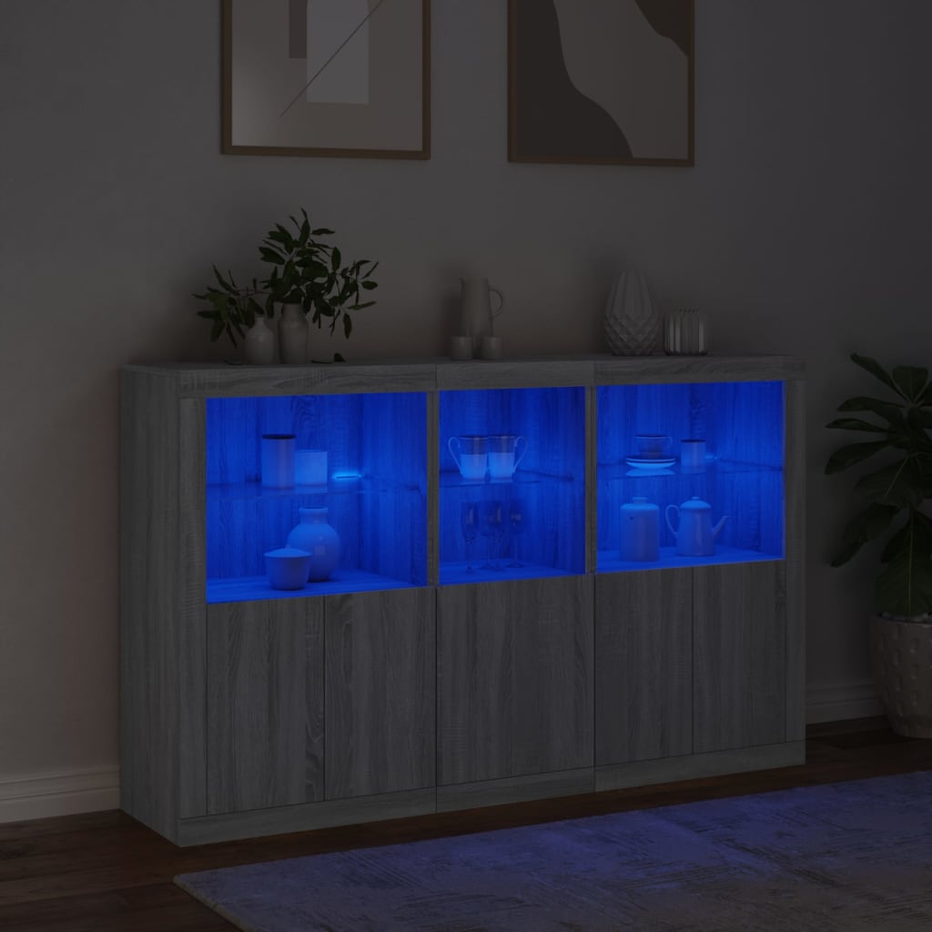Sideboard with LED Lights Grey Sonoma 162x37x100 cm